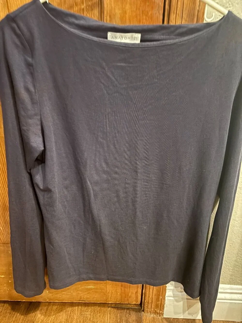 Anatomie Navy Bateau Neck Long Sleeve Top | Size L | Technical Knit | Travel